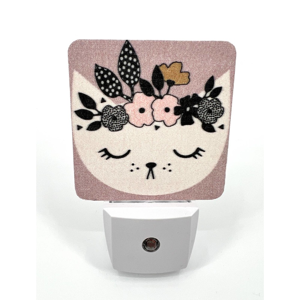 Sleepy Kitten Nightlight LED Auto On Plug In Lighting Nursery Baby Shower Gift